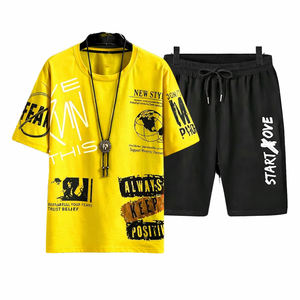 ชุดเสื้อยืดและกางเกงขาสั้นลายกราฟิกสำหรับผู้ชาย สีม่วง สไตล์สตรีทแวร์ ชุด 2 ชิ้น พร้อมเสื้อยืดพิมพ์ลายตัวอักษร และกางเกงขาสั้นสีดำรูดเชือก - Product Image 2