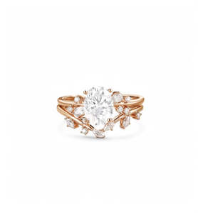 Oval Cut Lab Grown Diamond Engagement <b>Ring</b> <b>Set</b> Marquise Diamond Leaf Wedding Band Bridal <b>Ring</b> <b>Set</b> Rose <b>Gold</b> - Product Image 2