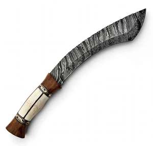 Couteau utilitaire d'extérieur en acier Damas fait main, manche en bois et os personnalisé, outil de découpe incurvé - Product Image 6