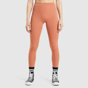 Leggings Largos de Cintura Alta para Mujer, Color Coral Sólido, Tejido de Punto, Spandex, Nailon Elástico, Básicos para Todas las Temporadas - Product Image 1