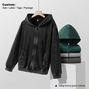 Cardigan à capuche unisexe en coton rétro, zippé, coupe-vent, couleur unie, délavé et vieilli, tendance printemps-automne - Product Image 3