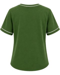T-shirt personnalisé vert foncé pour femme, col en V, avec passepoil contrastant, manches courtes, poche, doux, respirant, décontracté, idéal pour l'été, coupe confortable - Product Image 2