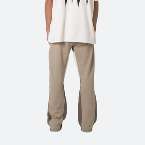 2026 High Casual Flared Sweatpants Men's Beige Spliced Straight Leg Pants <b>Elastic</b> <b>Waist</b> Breathable Cotton Blend Casual <b>Trousers</b> - Product Image 2
