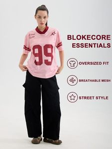 เสื้อยืดโอเวอร์ไซส์ คอวี สตรีทแวร์ ลายกราฟิก เสื้อเจอร์ซีย์ผู้ชาย สไตล์เรโทร ฮิปฮอป ผ้าตาข่าย เสื้อท็อปฤดูร้อน - Product Image 4