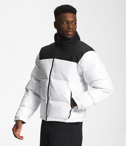 Men's Color Blocked <b>Puffer</b> <b>Jacket</b> Stand-Up Collar Zipper Closure Waterproof Windproof Synthetic Insulation <b>White</b> Black Hooded - Product Image 1