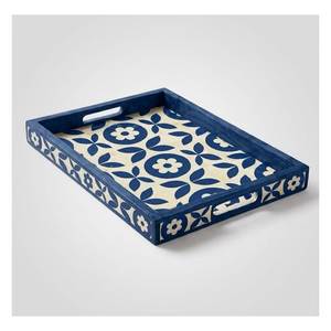 Manufacturer Handcrafted Bone Inlay Serving <b>Tray</b> with Black & White Floral Pattern Used for Table Top Decoration and Serving - Product Image 2