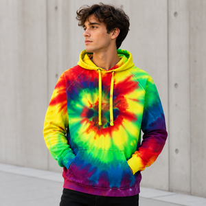 Sudadera con capucha unisex extragrande de algodón teñido anudado, estilo urbano, de alto gramaje, con lavado ácido arcoíris y diseño en espiral, venta al por mayor personalizada 2026 - Product Image 6