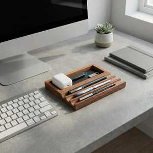 Organisateur de bureau en bois Curio Craft, forme rectangulaire, fait main, minimaliste, à un seul niveau, plateau de rangement multifonctionnel pour stylos, bureau - Product Image 2