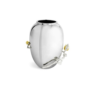 Jarrón de lujo Saleem International 2026 con diseño de granada, color plateado, de metal, con hoja de ginkgo marrón dorado - Product Image 2