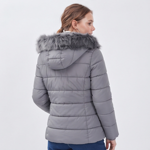Veste matelassée pour femmes avec capuche en fourrure, manches longues, chaude pour l'hiver, 100% polyester, doudoune rembourrée pour femmes - Product Image 4