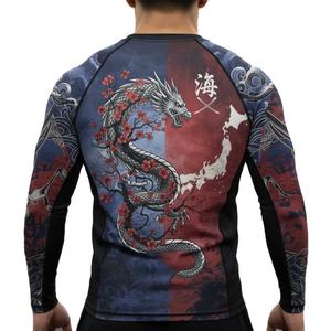 Venta al por mayor sublimación impresa Mma Rash Guard para hombres Jiu Jitsu Kimono hombres manga larga compresión Rashguard Bjj gimnasio camisas - Product Image 5