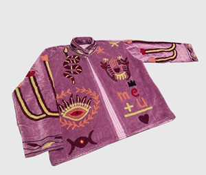 Veste en velours violet brodée, col mandarin, manches longues, broderie à la main, grande taille, style automne pour femmes - Product Image 5