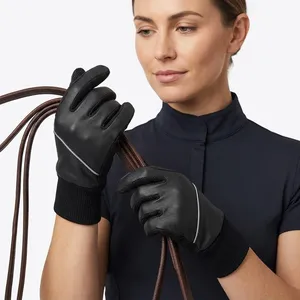 Gants de cyclisme noirs en PU à doigts entiers avec maille respirante et sangle de poignet réglable pour le cyclisme et les sports de plein air - Product Image 4