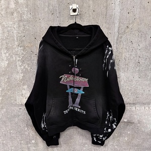 New Design Glitter Print Rhinestone Hooded Sweatshirts Front and <b>Back</b> Printed Distressed <b>Dropped</b> Shoulders Streetwear Hoodie - Product Image 1