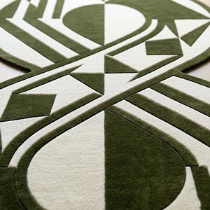 Alfombra de Diseño Geométrica Verde Marfil Contemporánea, Hecha a Mano, de Lana, Abstracta y de Lujo para Sala de Estar, Dormitorio u Hotel - Product Image 2