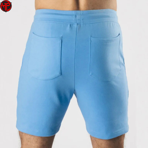 Pantalones Cortos de Felpa Francesa Tejida para Hombre, Color Azul Claro, Cintura Media, Corte Ajustado, Elásticos, Casuales, para Correr, Primavera, 180 Gramos, Estilo Urbano, Talla Estadounidense - Product Image 3