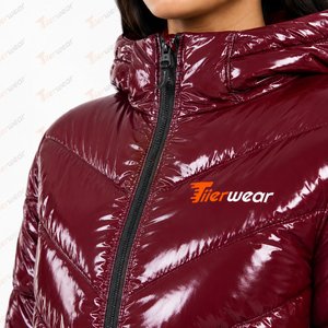 Veste bomber matelassée bordeaux pour femme, à capuche, manches longues, fermeture éclair, écologique, imperméable, coupe-vent, vêtements d'hiver - Product Image 6