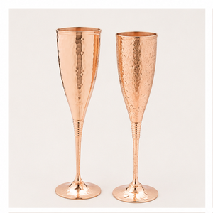 Juego de 2 Copas de Champán de Cobre Martillado de Lujo, Copas de Vino de Cobre Puro Hechas a Mano con Soporte de Latón, Copas Irrompibles - Product Image 6