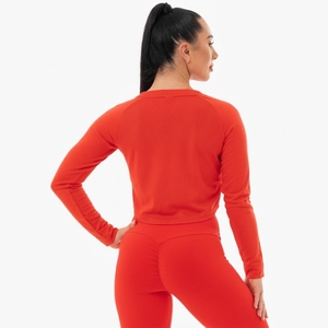 Custom Women Premium Solid Knitted Cropped Jersey Long Sleeve Crew Neck <b>Sweatshirt</b> Soft Cotton Blend Casual <b>Gym</b> Streetwear - Product Image 3
