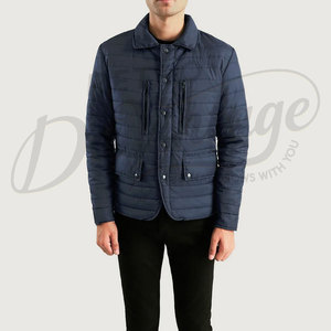 Custom Men <b>Navy</b> Blue Winter <b>Jacket</b> Lightweight <b>Padded</b> Outerwear Multi Pocket Casual Warm Zip Up Puffer <b>Jacket</b> For Men - Product Image 1