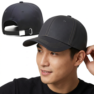 Unisex <b>Black</b> 6-Panel <b>Baseball</b> <b>Cap</b> Adjustable Metal Buckle Breathable Waterproof Polyester Twill Casual Hat - Product Image 5