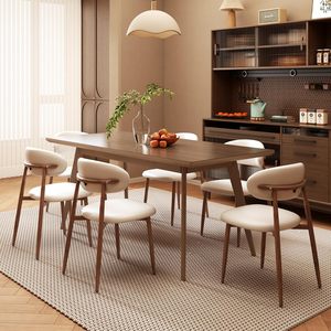 Ensemble de 4 chaises de salle à manger rembourrées, style moderne du milieu du siècle, chaises de cuisine et de salle à manger avec assise et dossier en lin - Product Image 5