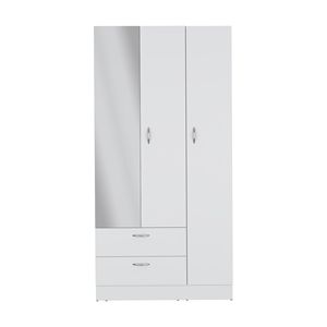 Armoire blanche Riverside à 3 portes avec miroir à l'avant, 2 tiroirs, 4 étagères et tige de suspension Armoire élégante Design - Product Image 5