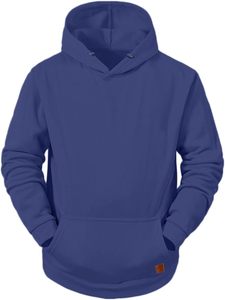 Sweat-shirts à capuche pour hommes, couleur unie, manches longues, cordon de serrage, style hipster, décontractés, avec poches, 100% coton, hiver - Product Image 6