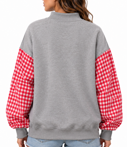 Sudadera Ecológica de Cuello Alto para Mujer, con Logotipo Bordado Personalizado, Diseño a Cuadros, Felpa de Algodón, Estilo Casual y Holgado - Product Image 5