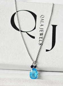 Collar con Colgante de Lágrima Hecho a Mano en Plata de Ley 925 con Topacio Azul Niebla Matutina y Aventurina Verde Brillante - Product Image 4