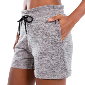 Shorts en jean gris chiné taille haute pour femme - Shorts en jean de coton confortables avec cordon de serrage et poches - Décontracté - Product Image 2