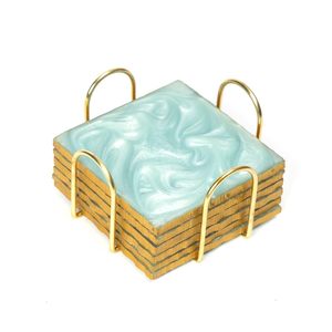 Ensemble de dessous-de-verre en résine époxy au design Art Déco élégant, multicolore, pour café, vin, petit-déjeuner, dîner, tapis de table, sous-plats, 100% - Product Image 1