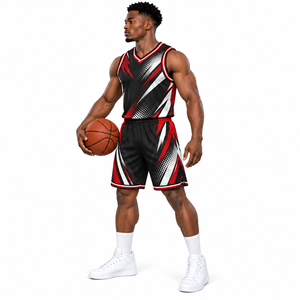 Ensemble short et maillot de basket personnalisé par sublimation pour hommes – Tenue athlétique sans manches à col en V avec taille élastique – Qualité supérieure - Product Image 6