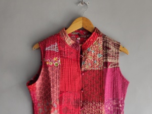 Chaleco bohemio de algodón con patchwork para mujer, cuello mandarín, sin mangas, acolchado, con bolsillos, prenda exterior, regalo para ella - Product Image 4