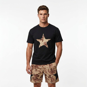 Custom Wholesale Heavyweight Cotton Streetwear Y2K Star Graphic Print Desert Texture Pattern Mens Tracksuit <b>Set</b> - Product Image 3