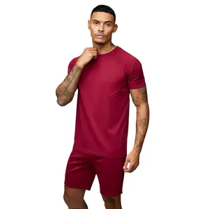 100% Polyester Slim Fit T-Shirt and Shorts Set Breathable Printed Design Maroon Fundamental Crew Neck Twinset by ODM