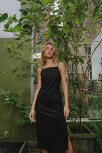 Women Black Linen Slip <b>Dress</b> Spaghetti Strap Maxi <b>Dress</b> Halter Neck <b>Short</b> Sleeve <b>Summer</b> Casual Vintage Eco-Friendly Resort <b>Dress</b> - Product Image 5
