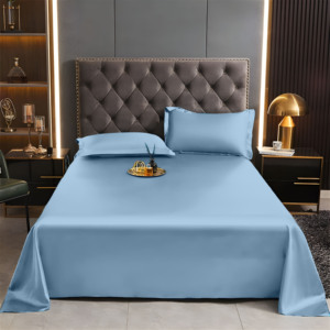 Ensemble de draps en satin bleu acier de luxe avec taies d'oreiller soyeuses, collection de literie élégante et lisse pour la chambre à coucher - Product Image 3