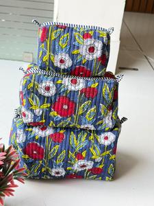 Toiletry Bags Bohemian Floral Cosmetic <b>Cases</b> Set with Zipper Closure Portable <b>Makeup</b> Pouches Three Sizes Textile Material - Product Image 4
