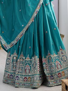 ชุดเดรส Anarkali ปักลายสีเขียวอมฟ้า ชุดปากีสถาน แขนยาว ชุดเลเฮนกา สำหรับงานเลี้ยง งานแต่งงาน - Product Image 3