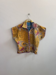 เสื้อแจ็คเก็ตคันธาแบบสั้น ตัดเย็บแบบควิลท์ วินเทจ ทำมือ สไตล์โบโฮ เสื้อโค้ทแบบกลับด้านได้ - Product Image 5