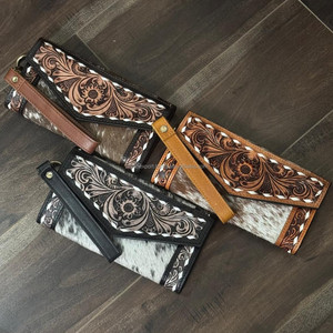 2025 gros tendance en cuir repoussé à la main femmes portefeuilles pochette longs portefeuilles pour dames argent porte-monnaie porte-carte portefeuilles - Product Image 4