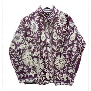 WOODEN BLOCK CRAFT INDIA Veste pour femme en velours côtelé brodé à rayures, doublure en coton écologique respirant, col mandarin, motif floral - Product Image 3