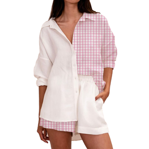 Ensemble d'été décontracté deux pièces pour femme, tendance, en coton écologique respirant, avec patchwork de sequins brodés à la main - Product Image 2