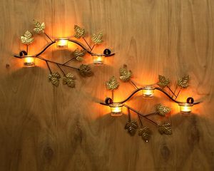 Iron Antique Maple <b>Leaf</b> Wall Mount Candle Holder with Tealight Candle Vintage Decorative Wall Sconce for Home Festive Decor - Product Image 3