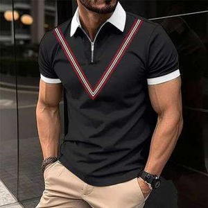 เสื้อเชิ้ตผู้ชายแขนสั้นถักแบบเป็นทางการ รักษ์โลก สีพื้น ดำ แดง ขาว - Product Image 2