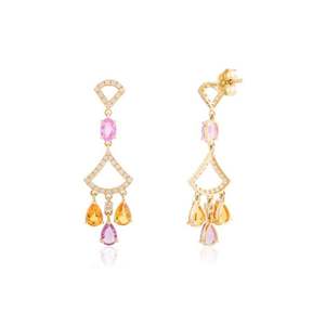 18K Gold Multi Sapphire and Diamond Chandelier Earrings - Product Image 4