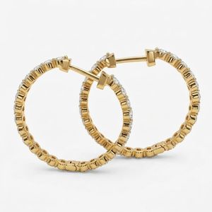 Pendientes de Aro de Oro Amarillo de 8K con Diamantes Cultivados en Laboratorio de Corte Redondo de 2.03CTW, Certificados por IGI, Diseño Interior y Exterior - Product Image 3