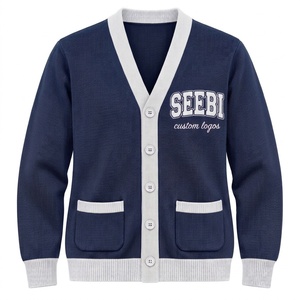 Pull cardigan d'hiver vintage style universitaire OEM ODM, col en V, tricoté avec lettres brodées - Product Image 4