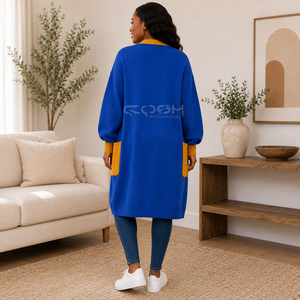 Cosh International Sorority Acrylic Cardigan Azul con Bolsillos en Contraste Amarillo, Manga Globo, Cuello Redondo, Ropa Casual - Product Image 4